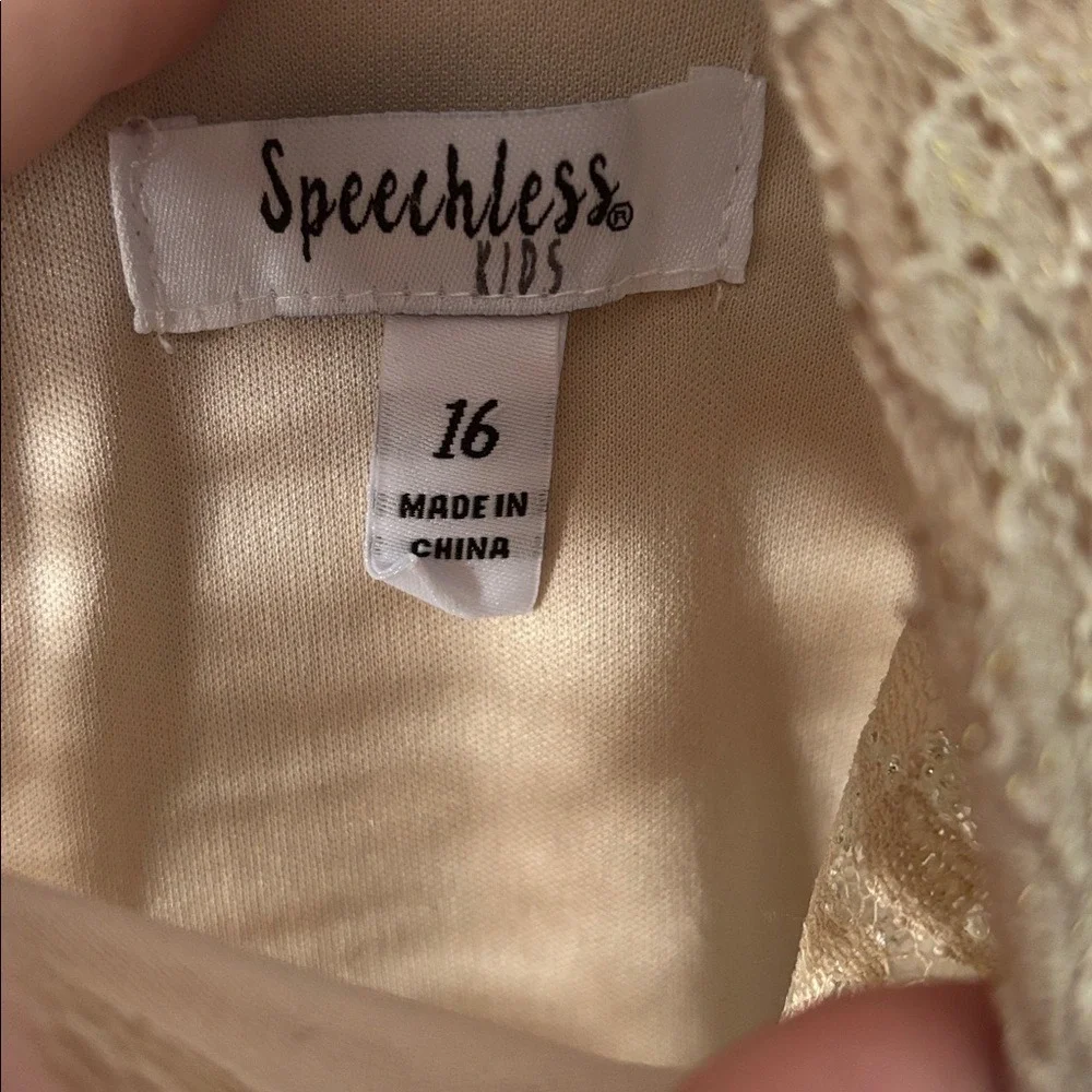 Speechless Kids‎ Gold Lace Teal Floral High-Low Formal Party Dress Size 16